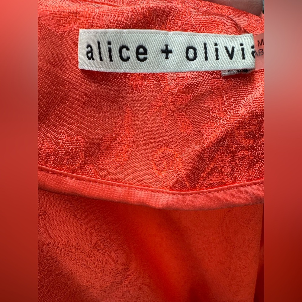 Alice And Olivia Bright Coral Shanda Satin Jacquard Blazer - Picture 7 of 7